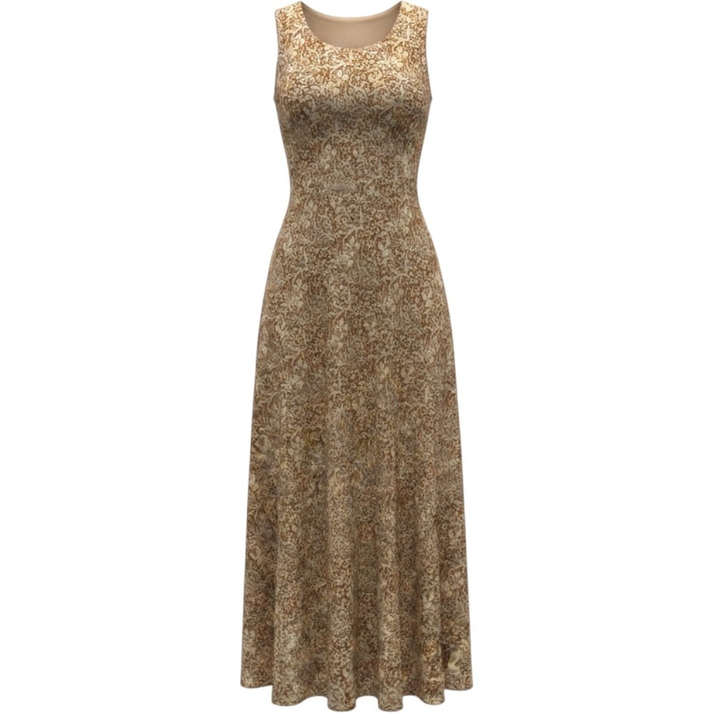 Y2K Cottagecore Prairie Maxi Dress Floral Botanical Brown Cream Romantic Size 10